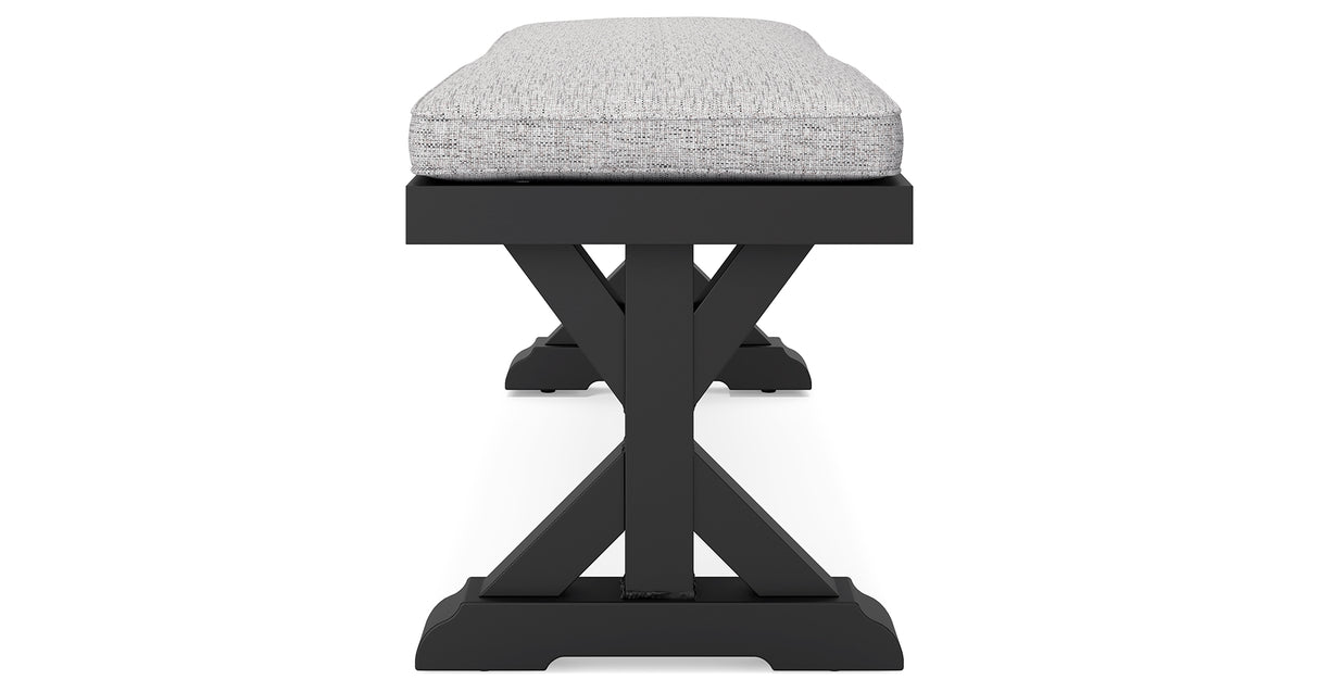 Beachcroft Black/Light Gray Outdoor Bench with Cushion from Ashley Furniture - Luna Furniture
