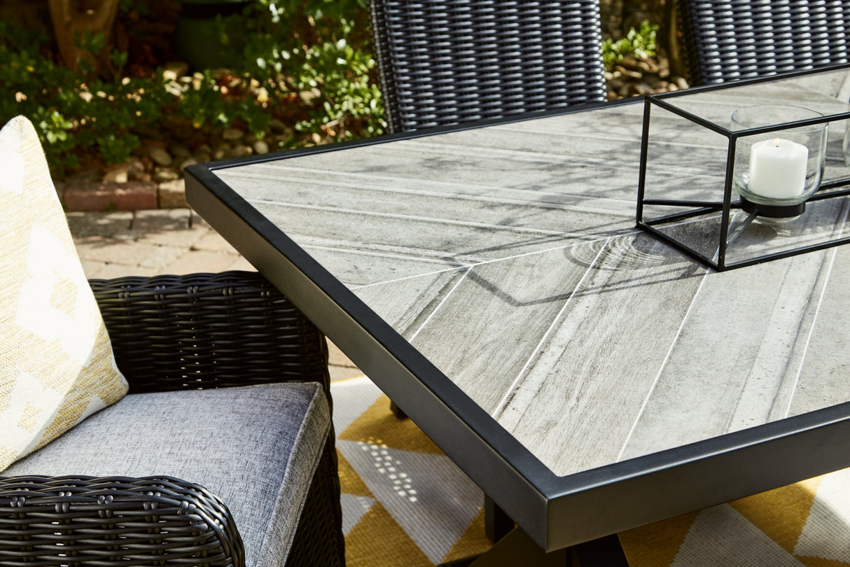 Beachcroft Outdoor Dining Table and 6 Chairs in Black/Light Gray from Ashley Furniture - Luna Furniture
