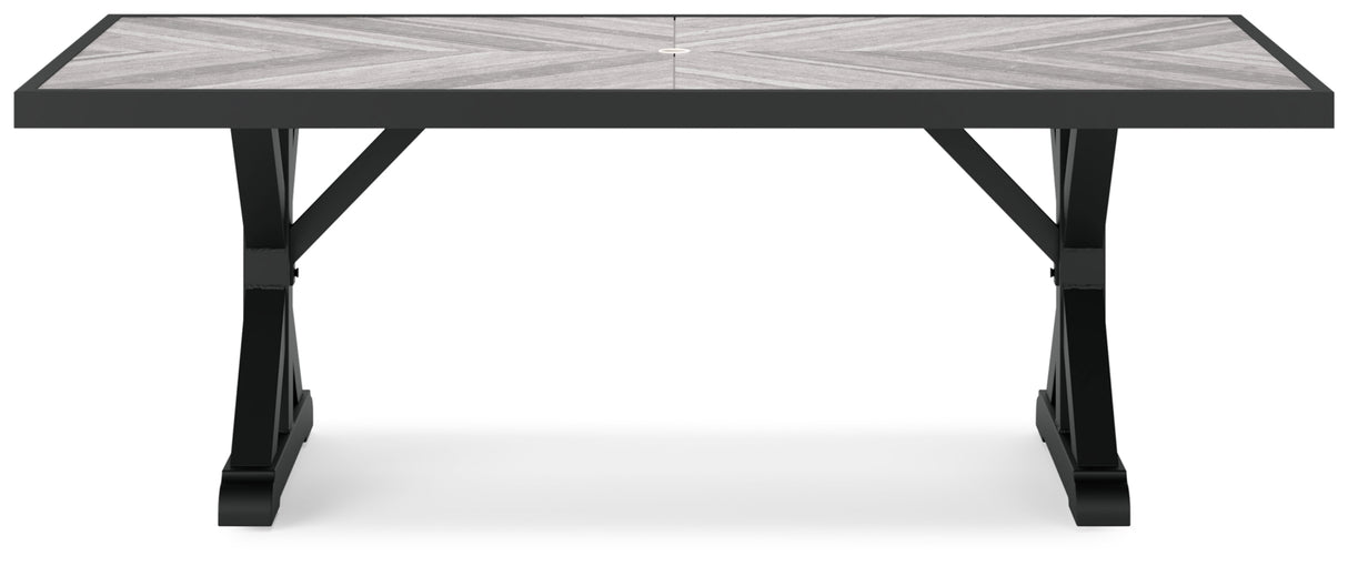Beachcroft Outdoor Dining Table and 6 Chairs in Black/Light Gray from Ashley Furniture - Luna Furniture