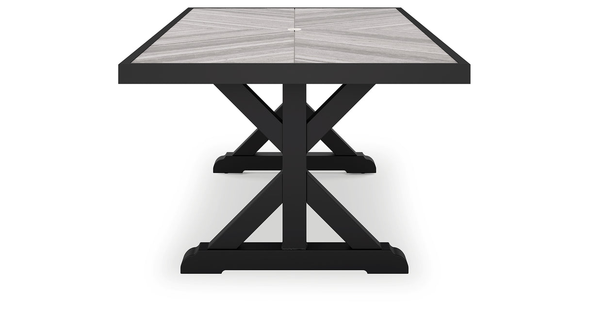 Beachcroft Outdoor Dining Table and 6 Chairs in Black/Light Gray from Ashley Furniture - Luna Furniture