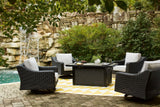 Beachcroft Black/Light Gray Outdoor Fire Pit Table and 4 Chairs from Ashley Furniture - Luna Furniture