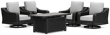 Beachcroft Black/Light Gray Outdoor Fire Pit Table and 4 Chairs from Ashley Furniture - Luna Furniture