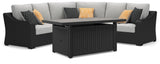 Beachcroft Black/Light Gray 3-Piece Outdoor Sectional with Fire Pit Table from Ashley Furniture - Luna Furniture