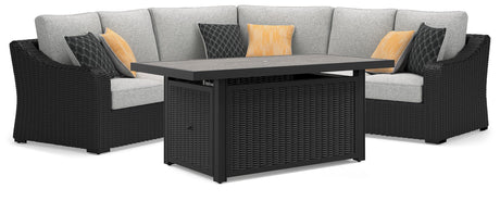 Beachcroft Black/Light Gray 3-Piece Outdoor Sectional with Fire Pit Table from Ashley Furniture - Luna Furniture