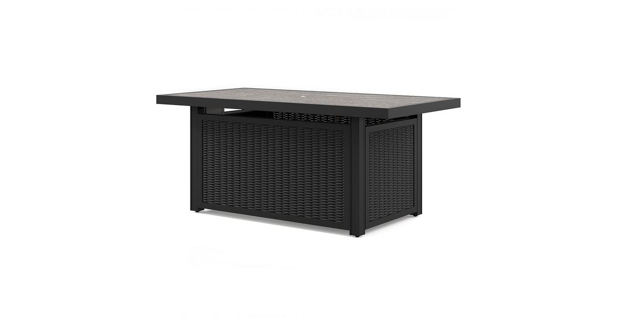 Beachcroft Black/Light Gray Outdoor Fire Pit Table and 4 Chairs from Ashley Furniture - Luna Furniture