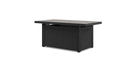 Beachcroft Black/Light Gray Outdoor Fire Pit Table and 4 Chairs from Ashley Furniture - Luna Furniture