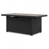 Beachcroft Black/Light Gray 3-Piece Outdoor Sectional with Fire Pit Table from Ashley Furniture - Luna Furniture