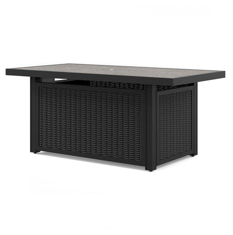 Beachcroft Black/Light Gray 3-Piece Outdoor Sectional with Fire Pit Table from Ashley Furniture - Luna Furniture