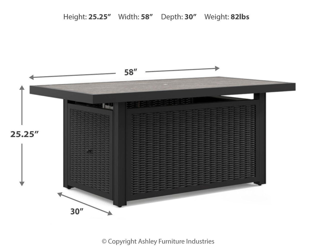 Beachcroft Black/Light Gray Outdoor Fire Pit Table and 4 Chairs from Ashley Furniture - Luna Furniture