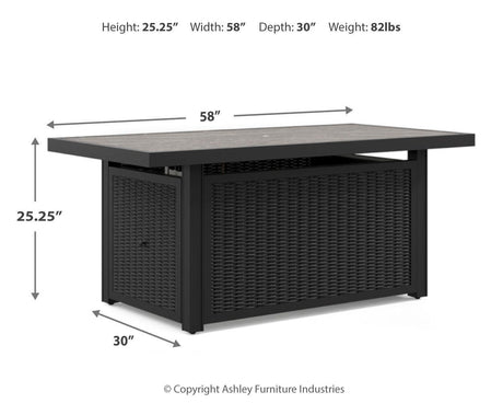 Beachcroft Black/Light Gray Outdoor Fire Pit Table and 4 Chairs from Ashley Furniture - Luna Furniture
