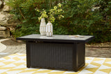 Beachcroft Black/Light Gray Outdoor Fire Pit Table and 4 Chairs from Ashley Furniture - Luna Furniture