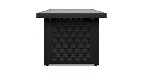 Beachcroft Black/Light Gray Outdoor Fire Pit Table and 4 Chairs from Ashley Furniture - Luna Furniture