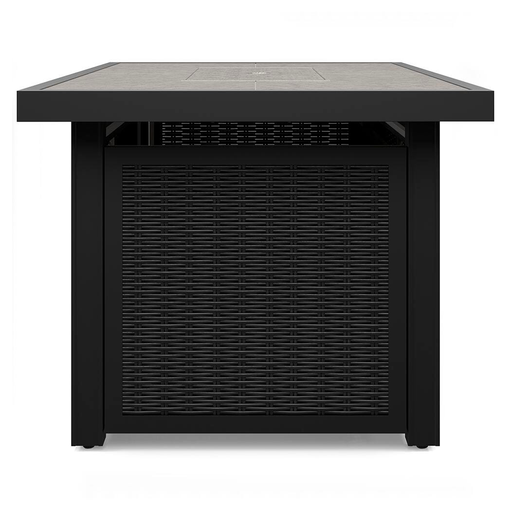 Beachcroft Black/Light Gray Outdoor Fire Pit Table and 4 Chairs from Ashley Furniture - Luna Furniture