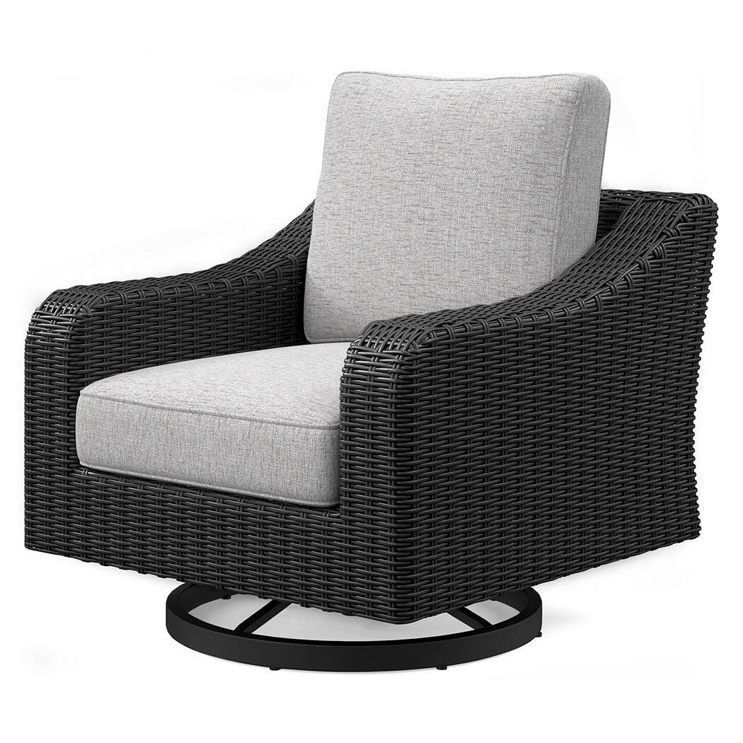 Beachcroft Black/Light Gray Outdoor Fire Pit Table and 4 Chairs from Ashley Furniture - Luna Furniture