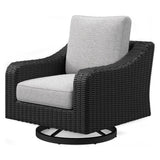 Beachcroft Black/Light Gray Outdoor Fire Pit Table and 4 Chairs from Ashley Furniture - Luna Furniture