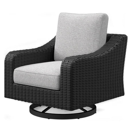 Beachcroft Black/Light Gray Outdoor Fire Pit Table and 4 Chairs from Ashley Furniture - Luna Furniture