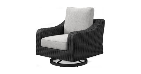 Beachcroft Black/Light Gray Outdoor Swivel Lounge with Cushion from Ashley - Luna Furniture