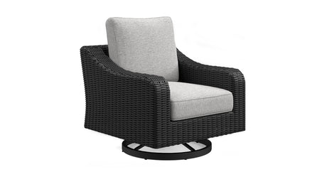 Beachcroft Black/Light Gray Outdoor Fire Pit Table and 4 Chairs from Ashley Furniture - Luna Furniture