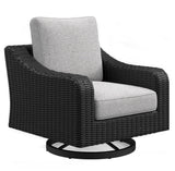 Beachcroft Black/Light Gray Outdoor Fire Pit Table and 4 Chairs from Ashley Furniture - Luna Furniture