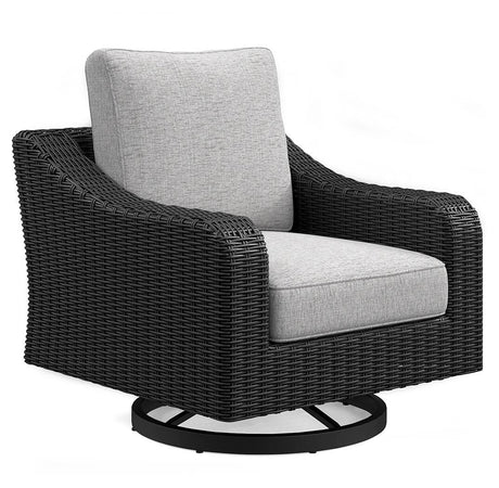 Beachcroft Black/Light Gray Outdoor Fire Pit Table and 4 Chairs from Ashley Furniture - Luna Furniture