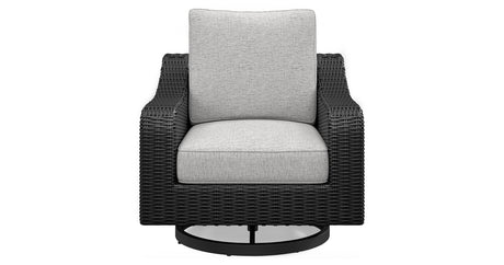 Beachcroft Black/Light Gray Outdoor Fire Pit Table and 4 Chairs from Ashley Furniture - Luna Furniture