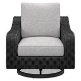 Beachcroft Black/Light Gray Outdoor Fire Pit Table and 4 Chairs from Ashley Furniture - Luna Furniture
