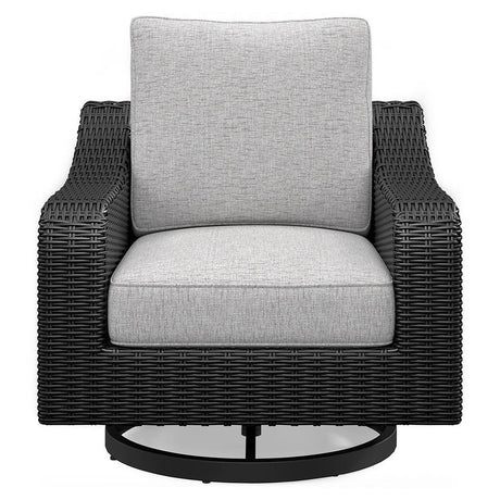 Beachcroft Black/Light Gray Outdoor Fire Pit Table and 4 Chairs from Ashley Furniture - Luna Furniture