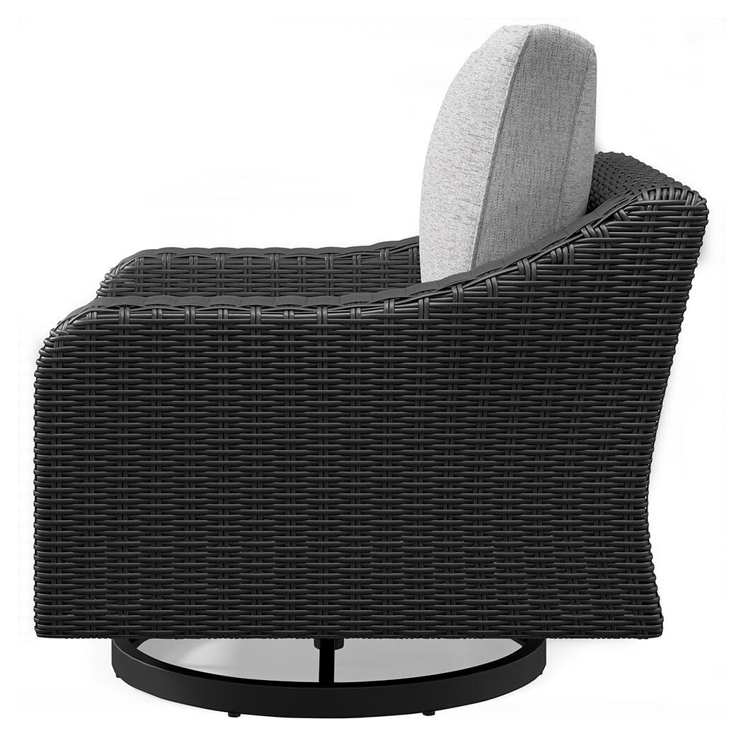 Beachcroft Black/Light Gray Outdoor Fire Pit Table and 4 Chairs from Ashley Furniture - Luna Furniture