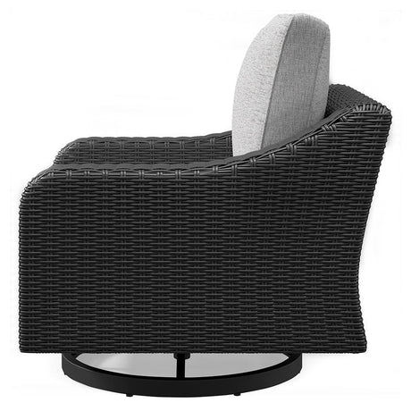 Beachcroft Black/Light Gray Outdoor Fire Pit Table and 4 Chairs from Ashley Furniture - Luna Furniture