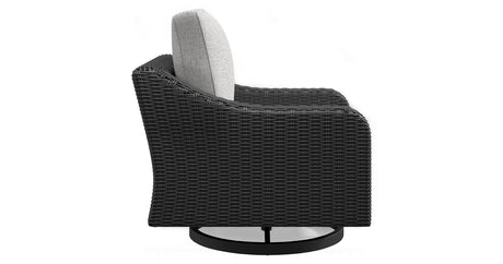 Beachcroft Black/Light Gray Outdoor Swivel Lounge with Cushion from Ashley - Luna Furniture