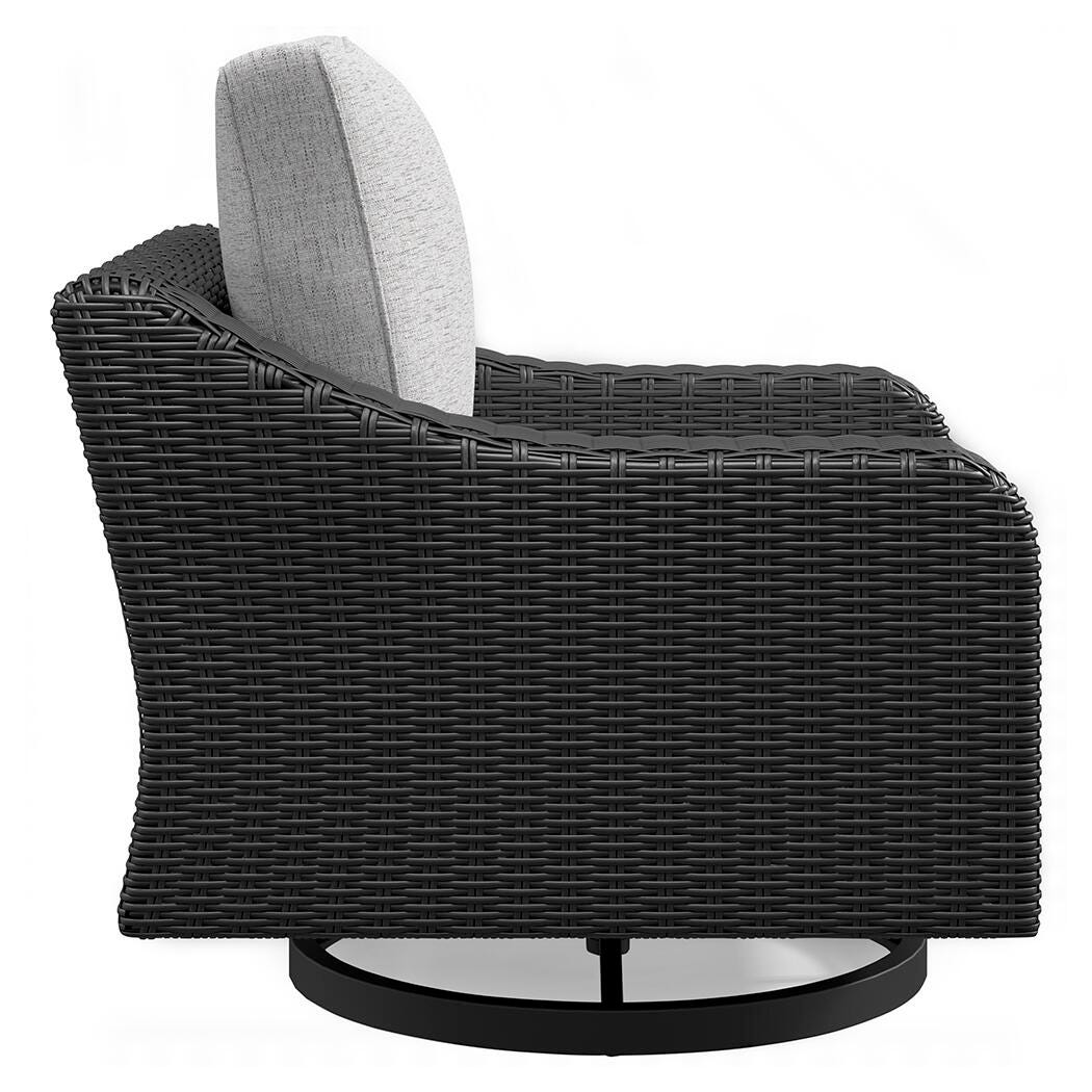 Beachcroft Black/Light Gray Outdoor Fire Pit Table and 4 Chairs from Ashley Furniture - Luna Furniture