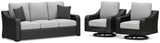 Beachcroft Outdoor Sofa with 2 Lounge Chairs in Black/Light Gray from Ashley - Luna Furniture