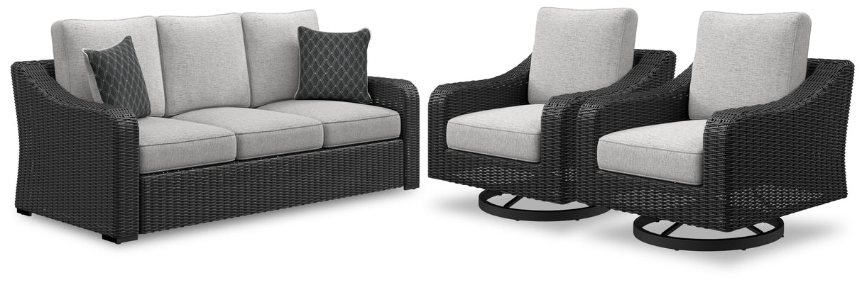 Beachcroft Black/Light Gray Outdoor Sofa with 2 Lounge Chairs from Ashley - Luna Furniture