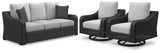 Beachcroft Black/Light Gray Outdoor Sofa with 2 Lounge Chairs from Ashley - Luna Furniture