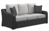 Beachcroft Outdoor Sofa and 2 Chairs with Coffee Table in Black/Light Gray from Ashley - Luna Furniture