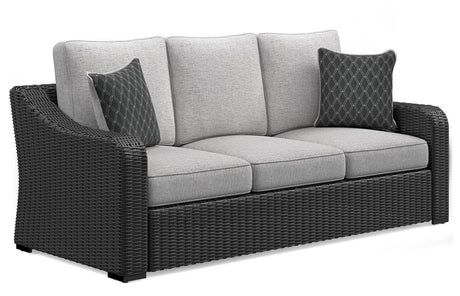 Beachcroft Outdoor Sofa and 2 Chairs with Coffee Table in Black/Light Gray from Ashley Furniture - Luna Furniture