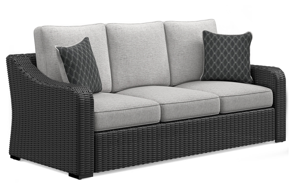 Beachcroft Outdoor Sofa and 2 Chairs with Coffee Table in Black/Light Gray from Ashley - Luna Furniture
