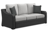 Beachcroft Outdoor Sofa and 2 Chairs with Coffee Table in Black/Light Gray from Ashley - Luna Furniture
