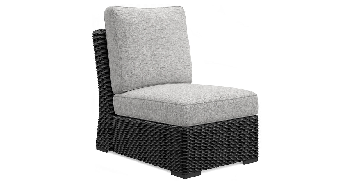 Beachcroft Black/Light Gray Outdoor Armless Chair with Cushion from Ashley Furniture - Luna Furniture