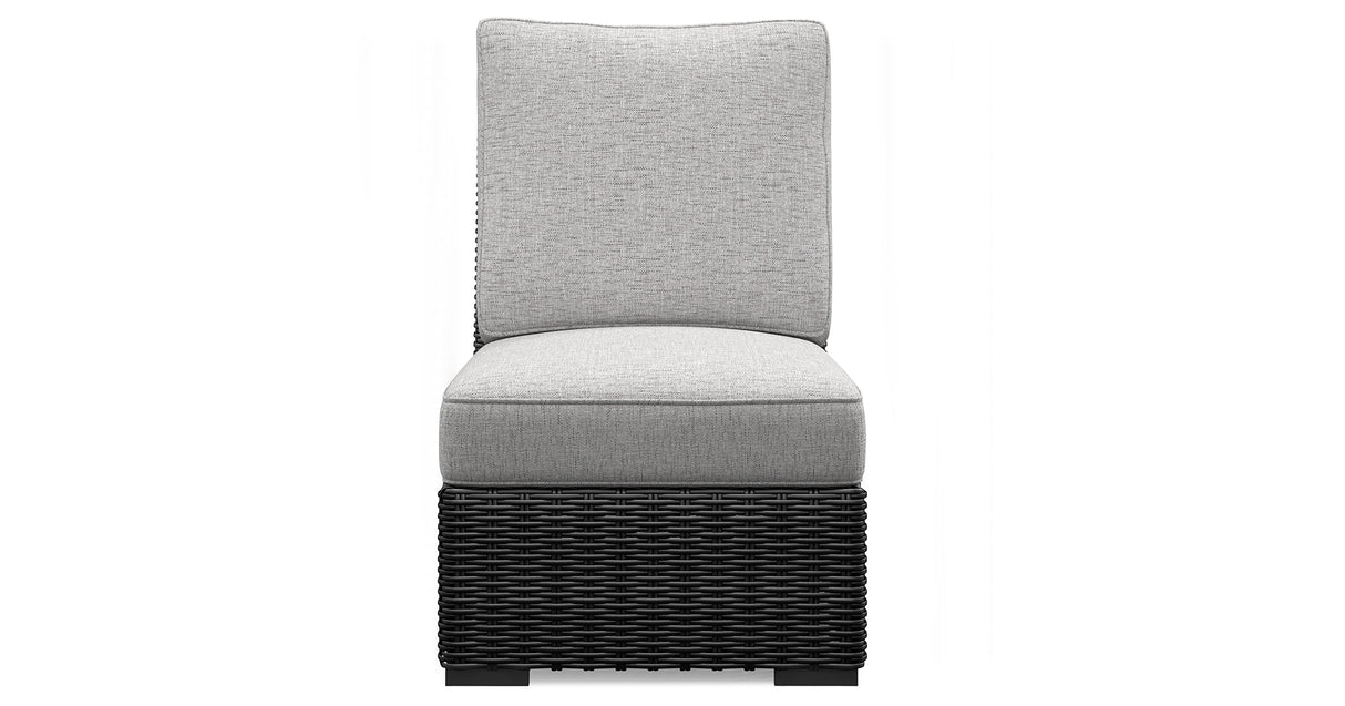 Beachcroft Black/Light Gray Outdoor Armless Chair with Cushion from Ashley Furniture - Luna Furniture