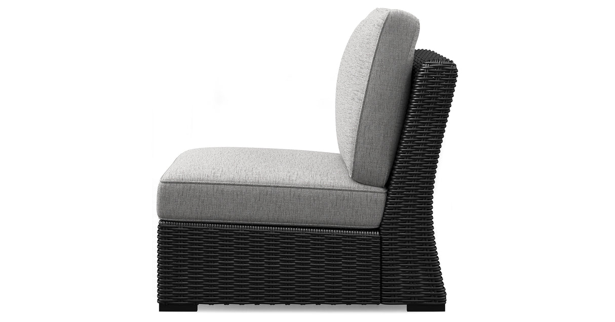 Beachcroft Black/Light Gray Outdoor Armless Chair with Cushion from Ashley Furniture - Luna Furniture