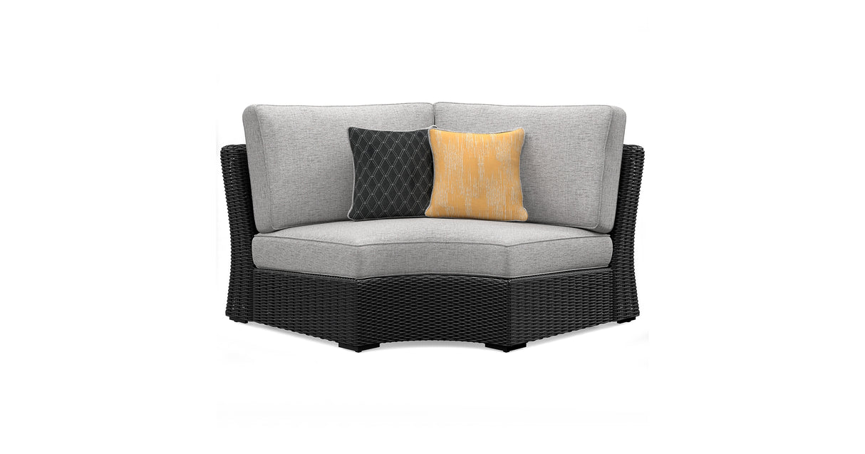 Beachcroft Black/Light Gray Outdoor Curved Corner Chair with Cushion from Ashley Furniture - Luna Furniture