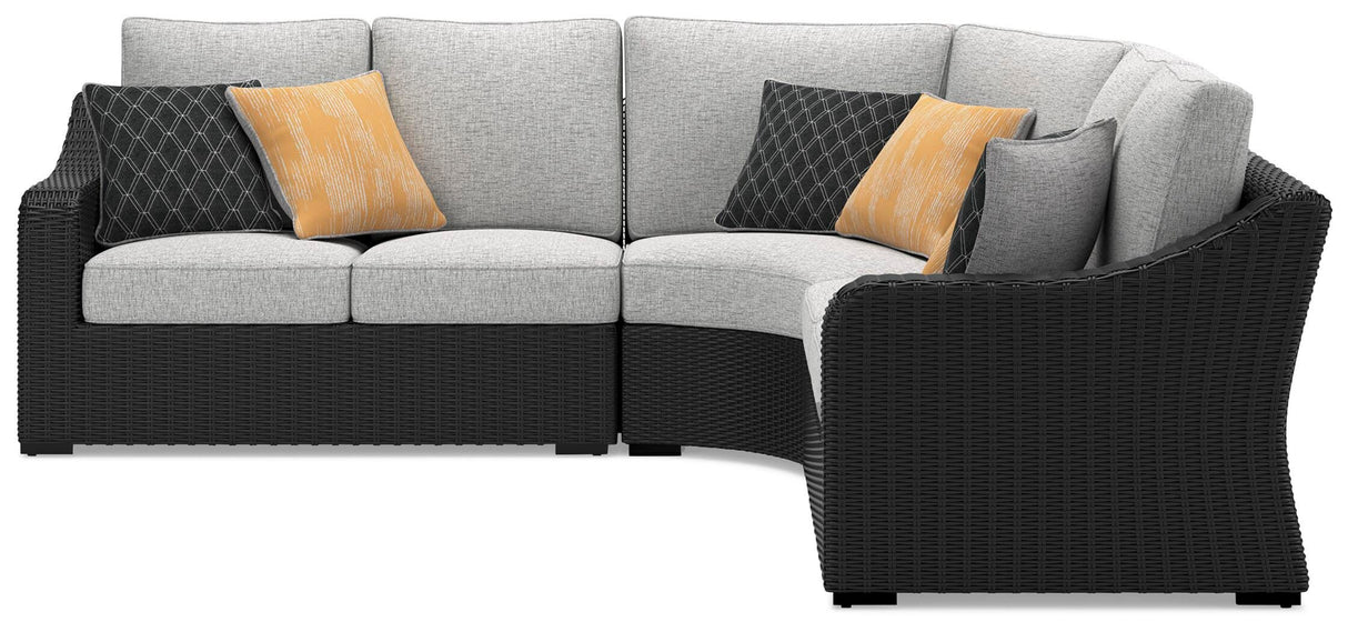 Beachcroft Black/Light Gray 3-Piece Outdoor Sectional with Fire Pit Table from Ashley Furniture - Luna Furniture