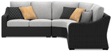 Beachcroft Black/Light Gray 3-Piece Outdoor Sectional with Fire Pit Table from Ashley Furniture - Luna Furniture