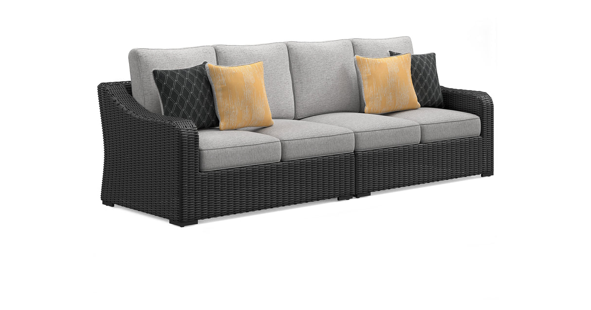 Beachcroft Black/Light Gray 2-Piece Outdoor Sofa with Cushion from Ashley Furniture - Luna Furniture