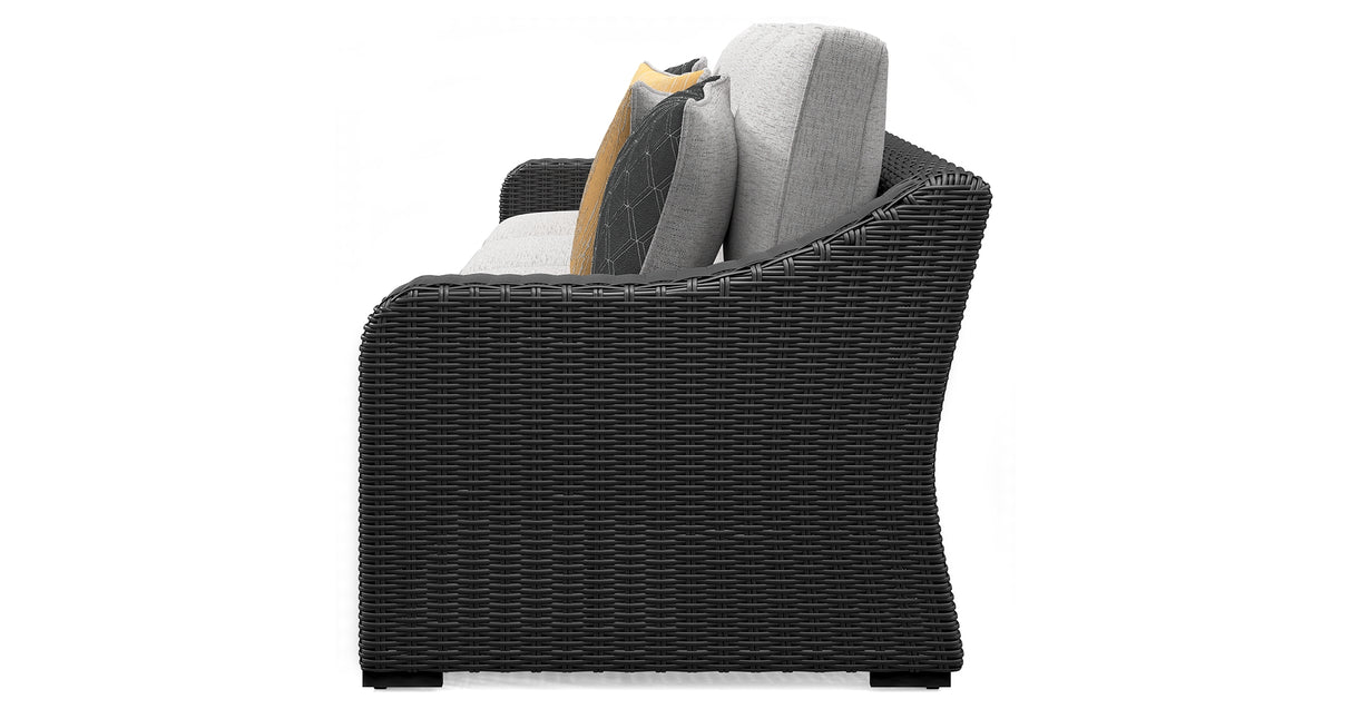 Beachcroft Black/Light Gray 2-Piece Outdoor Sofa with Cushion from Ashley Furniture - Luna Furniture