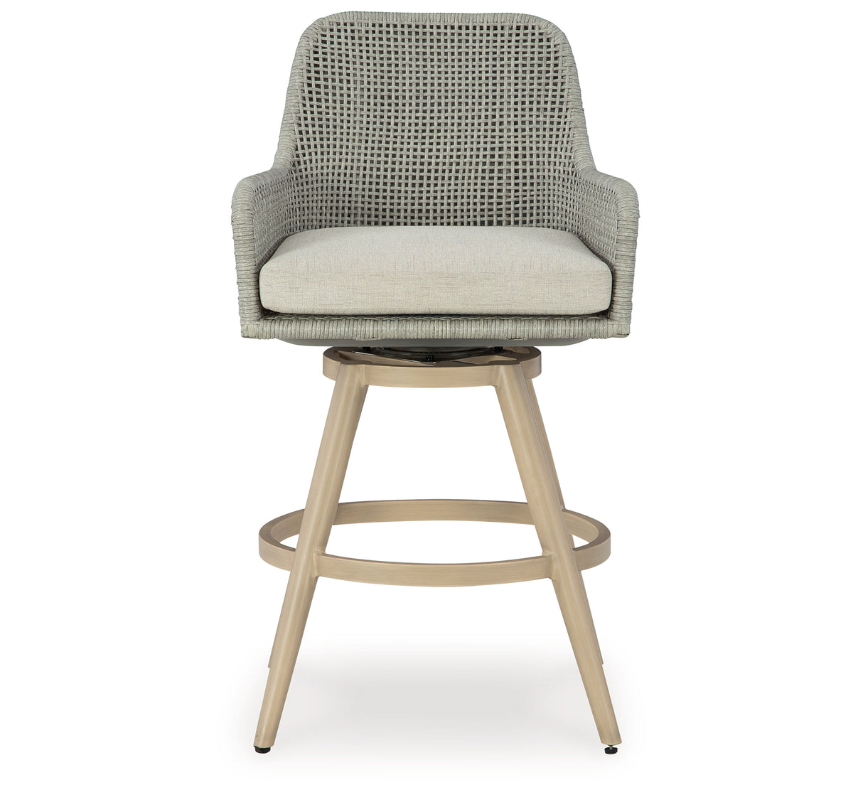 Seton Creek Beige/Gray Outdoor Bar Height Barstool with Cushion (Set of 2) from Ashley Furniture - Luna Furniture