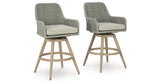 Seton Creek Beige/Gray Outdoor Bar Height Barstool with Cushion (Set of 2) from Ashley Furniture - Luna Furniture