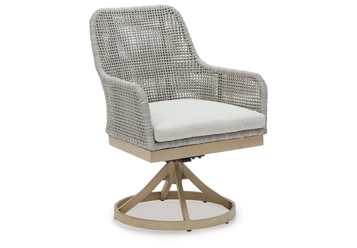 Seton Creek Gray Outdoor Swivel Dining Chair from Ashley Furniture - Luna Furniture