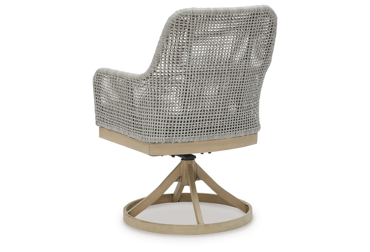 Seton Creek 2 Outdoor Chairs with End Table in Gray from Ashley Furniture - Luna Furniture